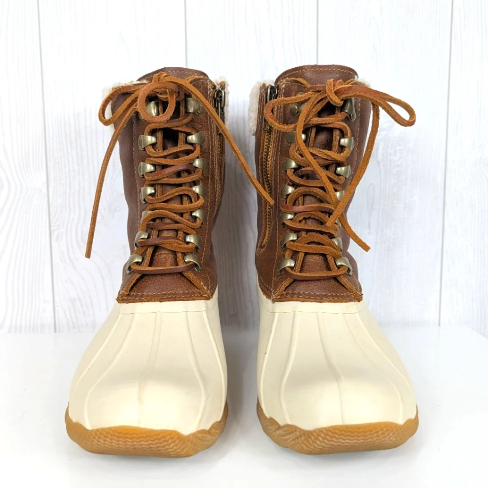Sperry Tall Saltwater Duckboots Women's Size 6 Top Sider Brown Leather and Cream - Picture 6 of 14